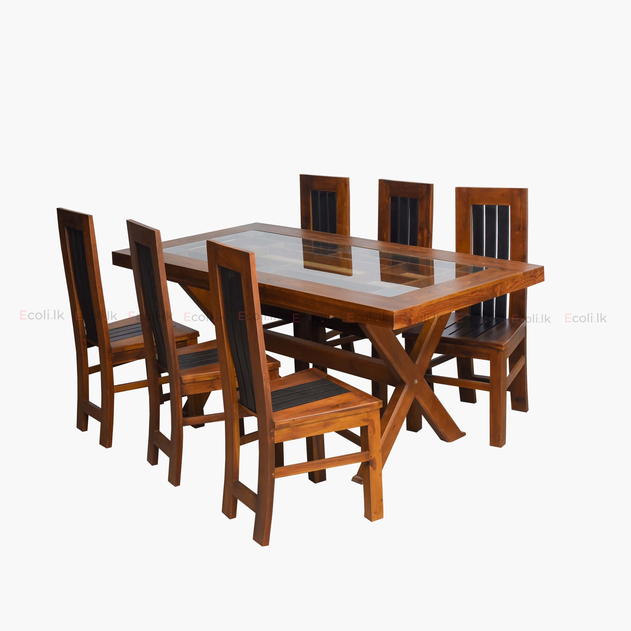 GLASS X TABLE DINING SET – 6CH